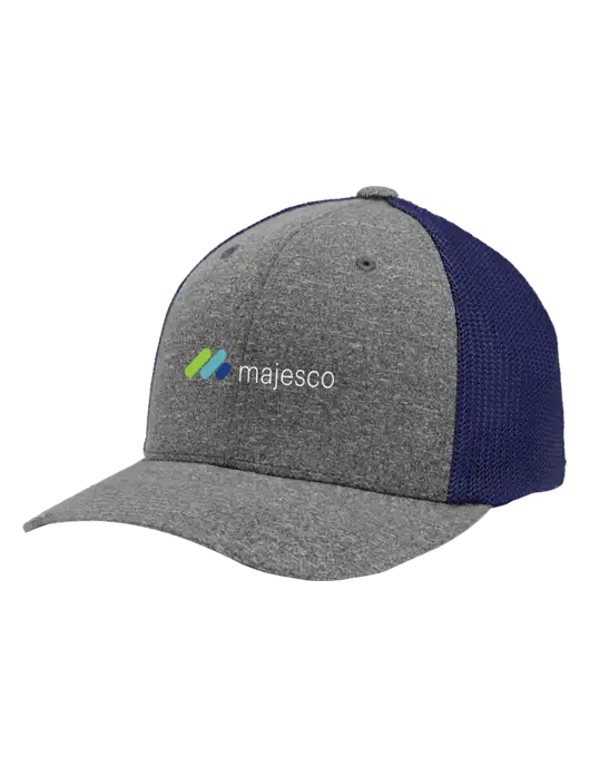 Flexfit Navy/Medium Grey Heather Melange Mesh Back Trucker Cap w/Majesco Logo