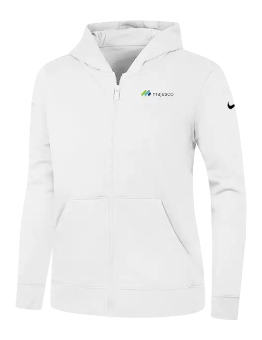 Nike Womens Club Fleece Sleeve Swoosh Full-Zip White Hoodie w/Majesco Logo