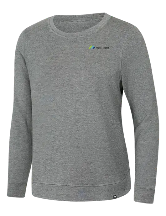 TravisMathew Womens Light Grey Heather Lightweight Long Weekend Crew w/Majesco Logo