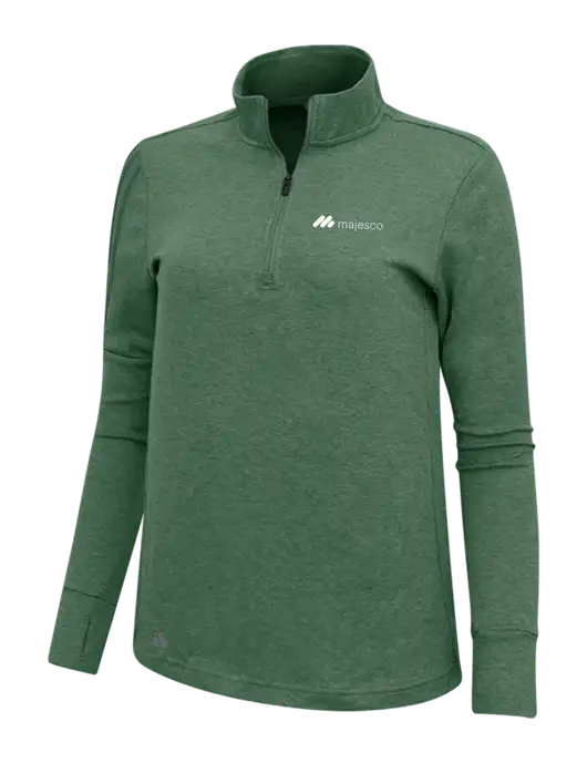 Adidas Dark Green Heather Womens 3 Stripes Quarter Zip Sweater w/Majesco Logo