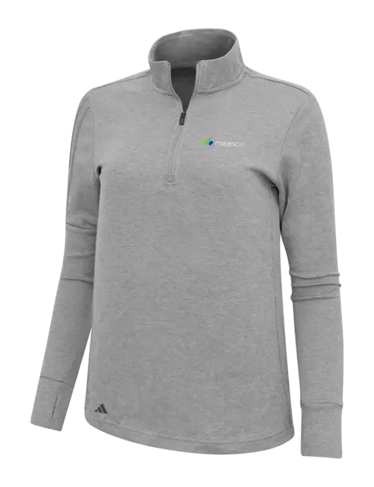 Adidas Light Grey Melange Womens 3 Stripes Quarter Zip Sweater w/Majesco Logo