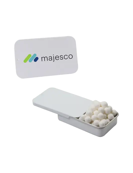 Signature Peppermints In White Slider Tin w/Majesco Logo