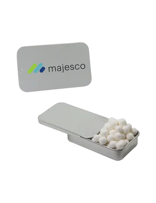 Signature Peppermints In Silver Slider Tin w/Majesco Logo