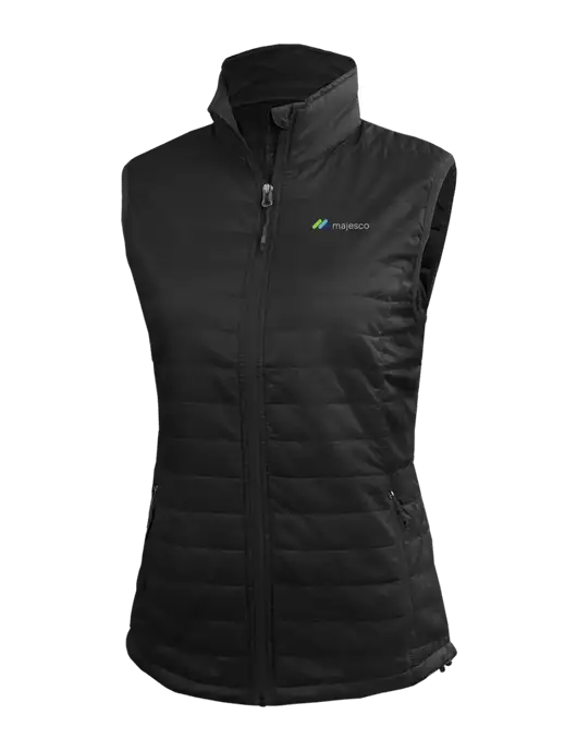 Womens Packable Black Puffy Vest w/Majesco Logo