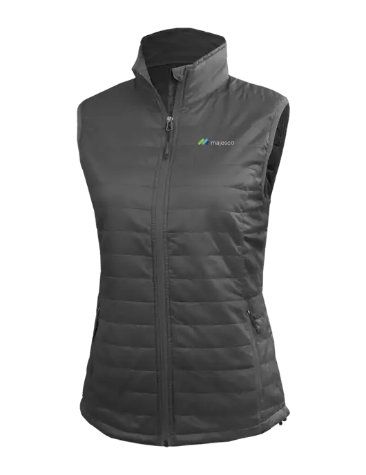 Womens Packable Dark Grey Puffy Vest w/Majesco Logo