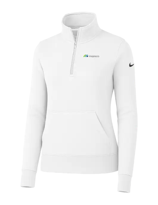 Nike Womens White Club Fleece Sleeve Swoosh 1/2-Zip w/Majesco Logo