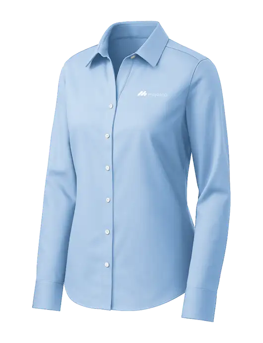 Brooks Brothers Womens Light Blue Wrinkle-Free Stretch Pinpoint Shirt w/Majesco Logo