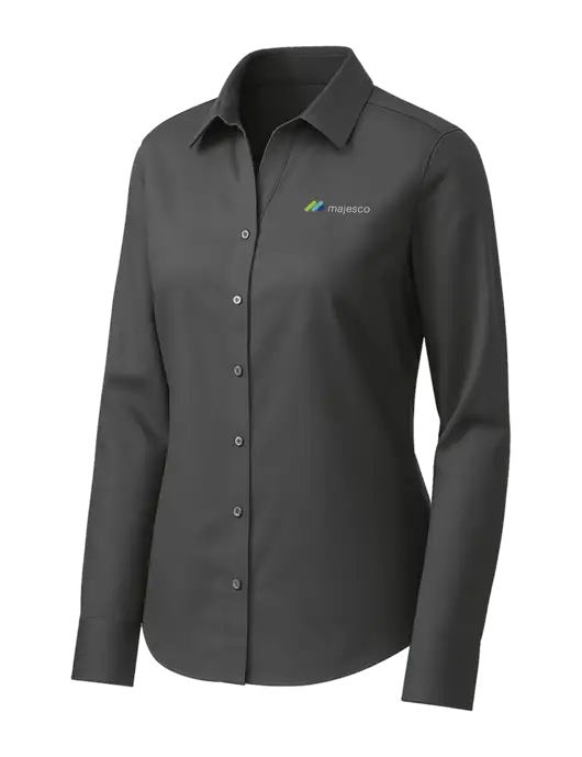 Brooks Brothers Womens Dark Grey Wrinkle-Free Stretch Pinpoint Shirt w/Majesco Logo