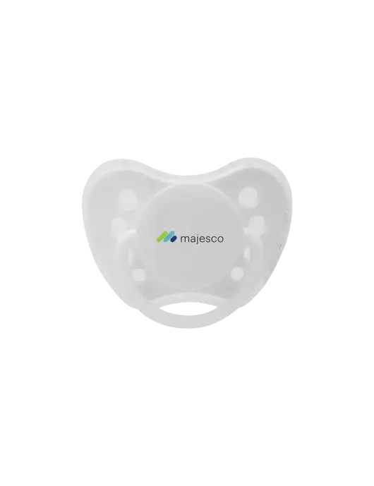 Silicone White Pacifier with Clear Cover w/Majesco Logo
